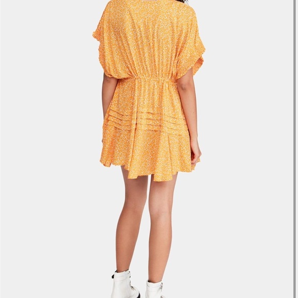 Free People marigold/yellow and floral boho flowy mini dress. - Picture 3 of 14
